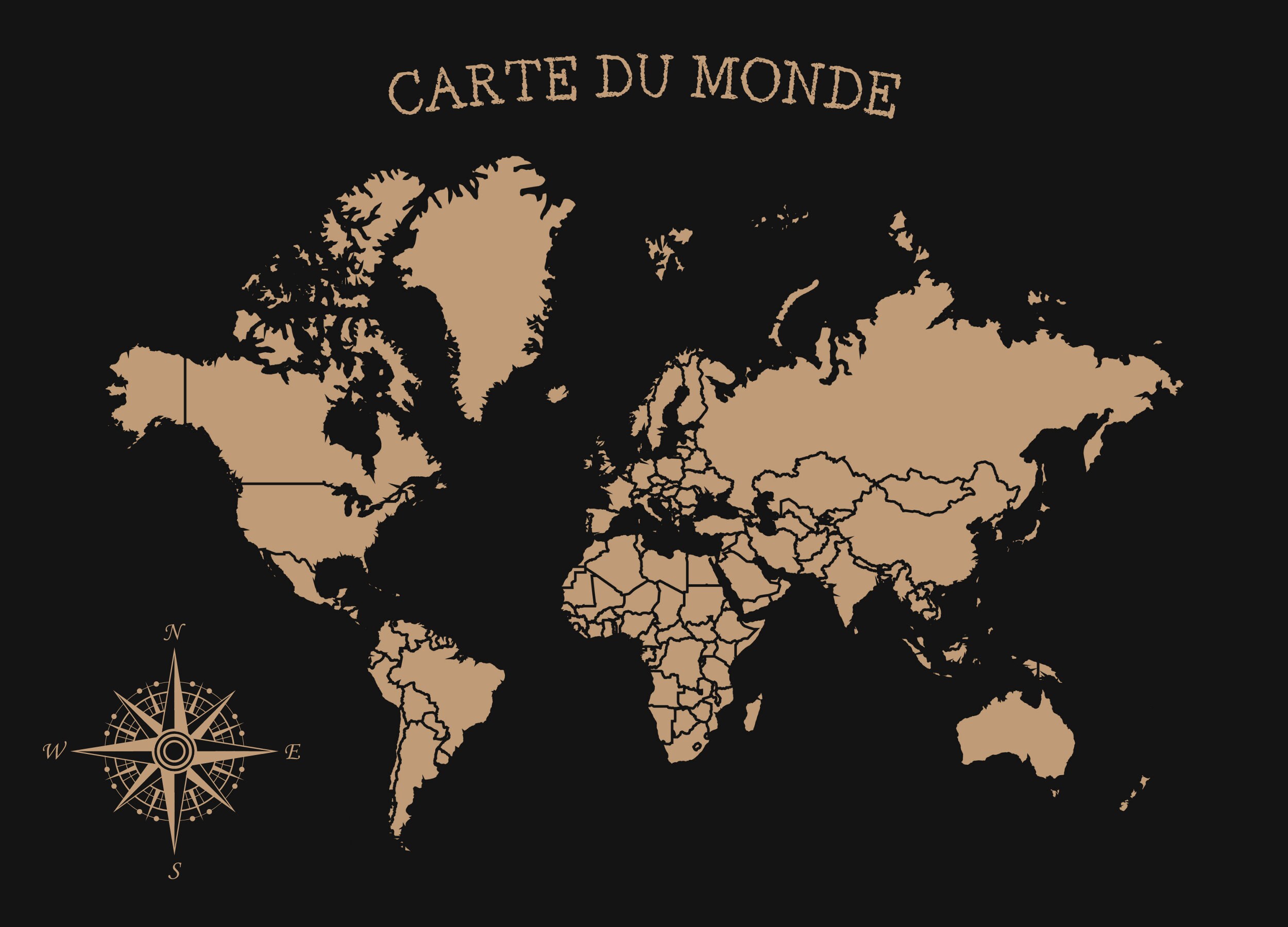 Tableau Carte Du Monde - Vintage Murale Impression sur Toile de La Terre Livraison Gratuite