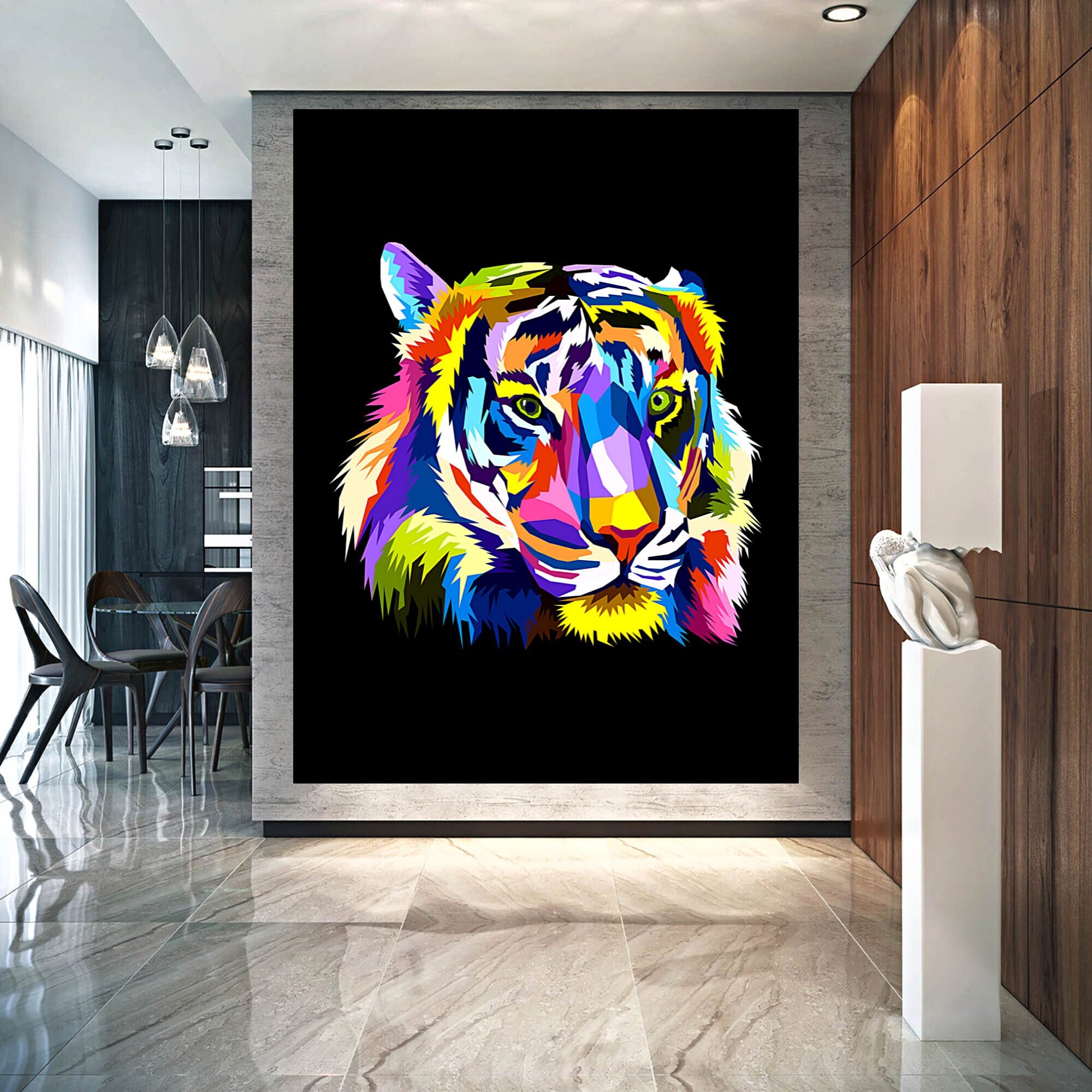 Tableau Tigre - Tableau Coloré -Tigre Décoration Murale Multicolores Animaux Impression sur Toile Li