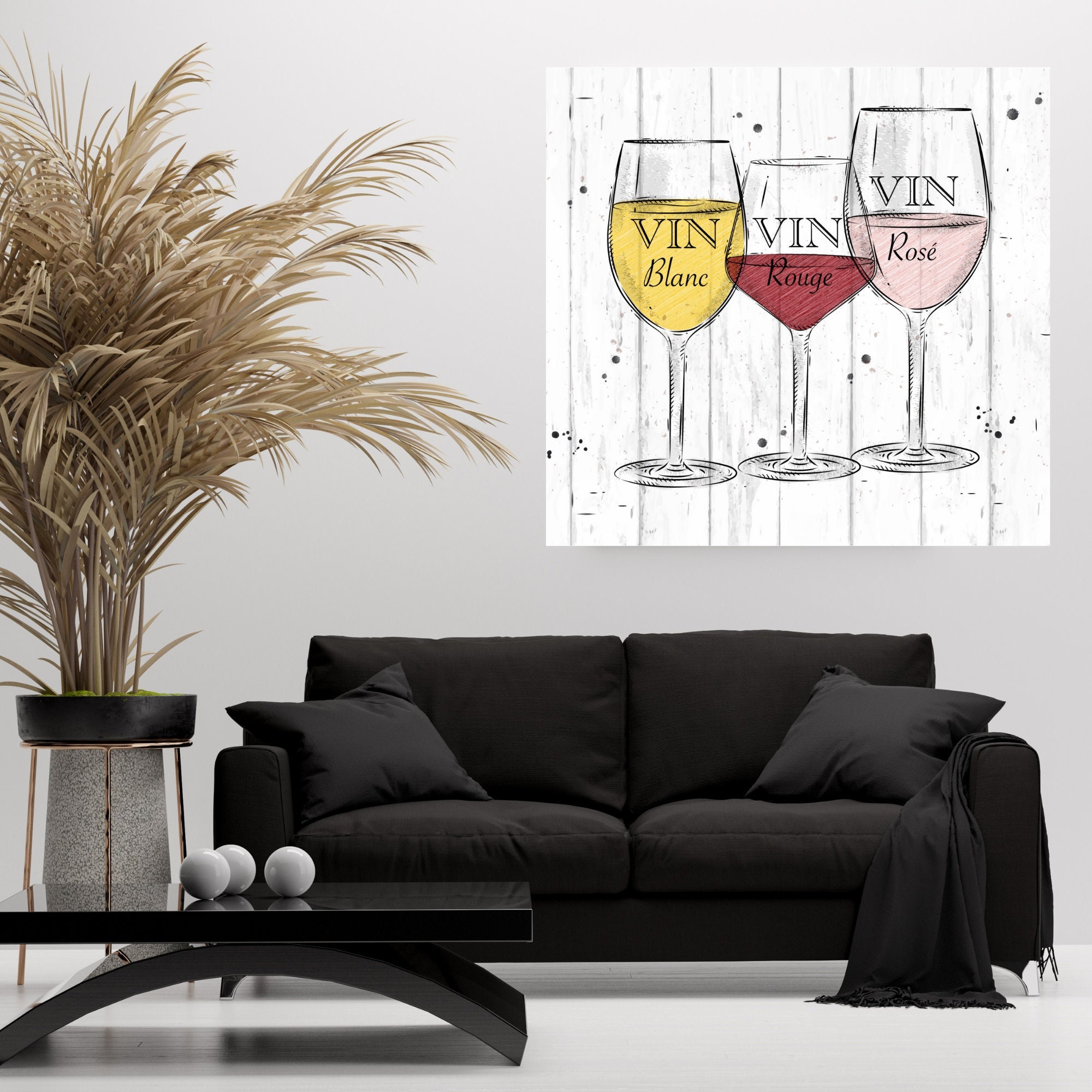 Tableau Verres de Vin - Rouge Blanc Rosé Impression sur Toile Tableau Apéritif Bar Livraison Gratuit