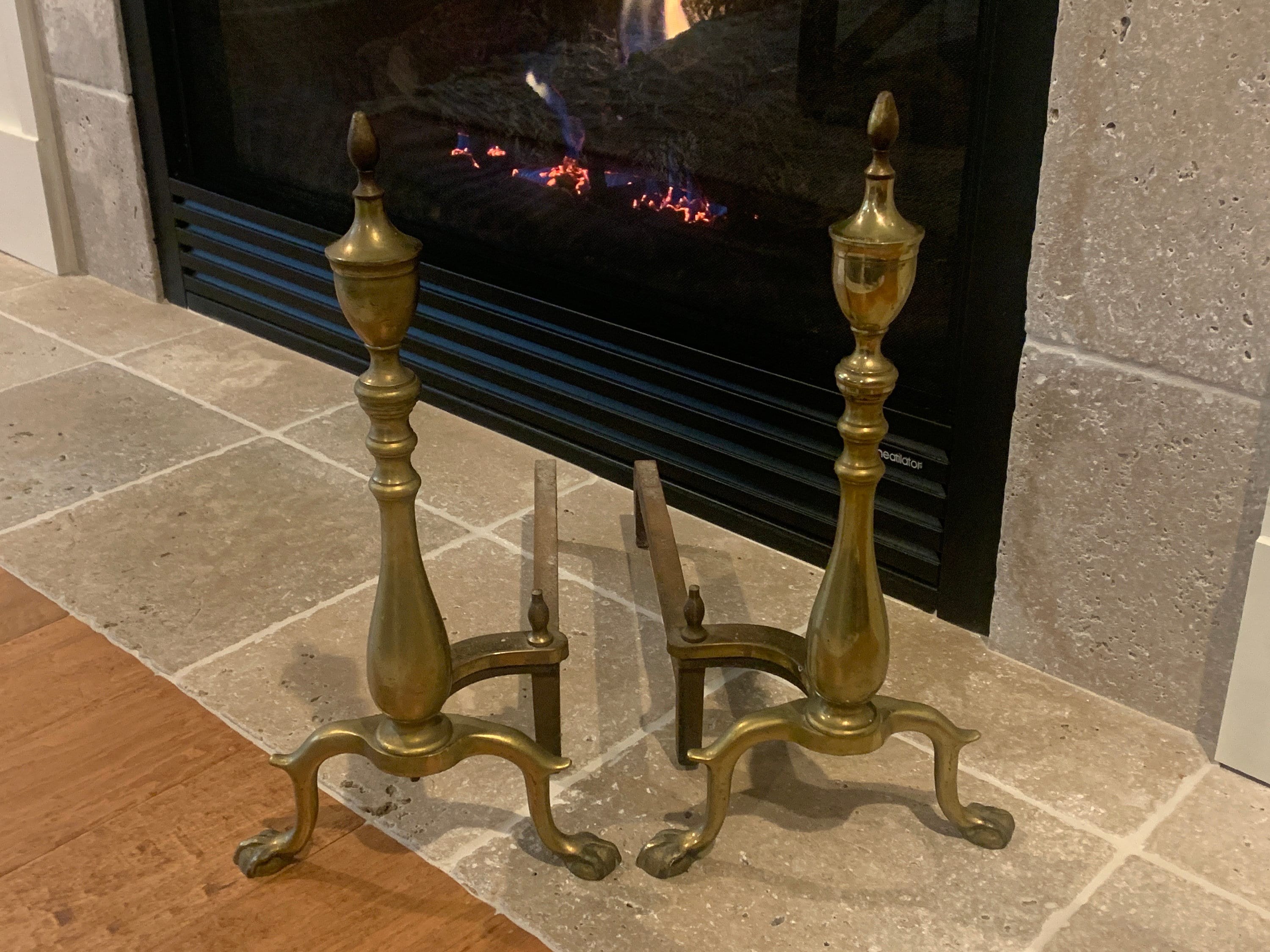 Vintage Brass Andirons L Fire Dogs L Log Holders L Traditional