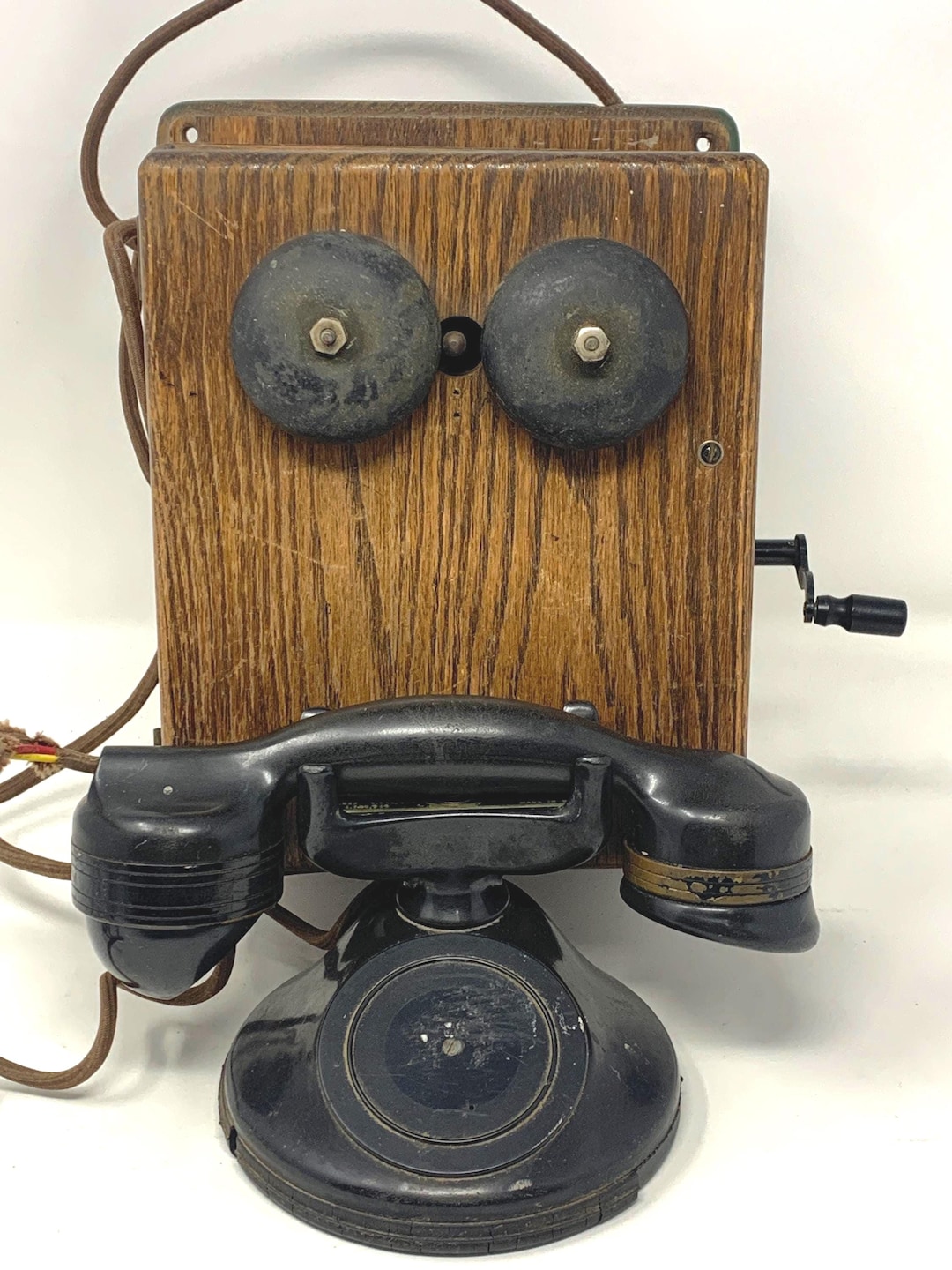 Analog Ringer Phones Antique Monophone Automatic Electric Company Ringer Box Phone Oak Wood ...
