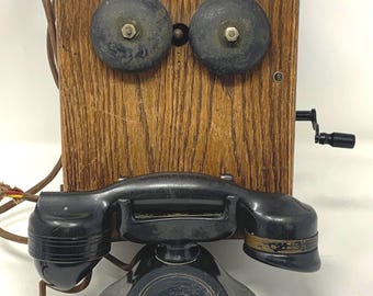 Antique Monophone Automatic Electric Company Ringer Box Phone Oak Wood