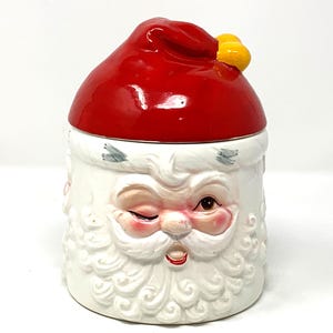 Vintage 3 Face Santa Musical Box l Berman & Anderson l Candy Jar l Cookie Jar l Winking Santa l Nut Jar