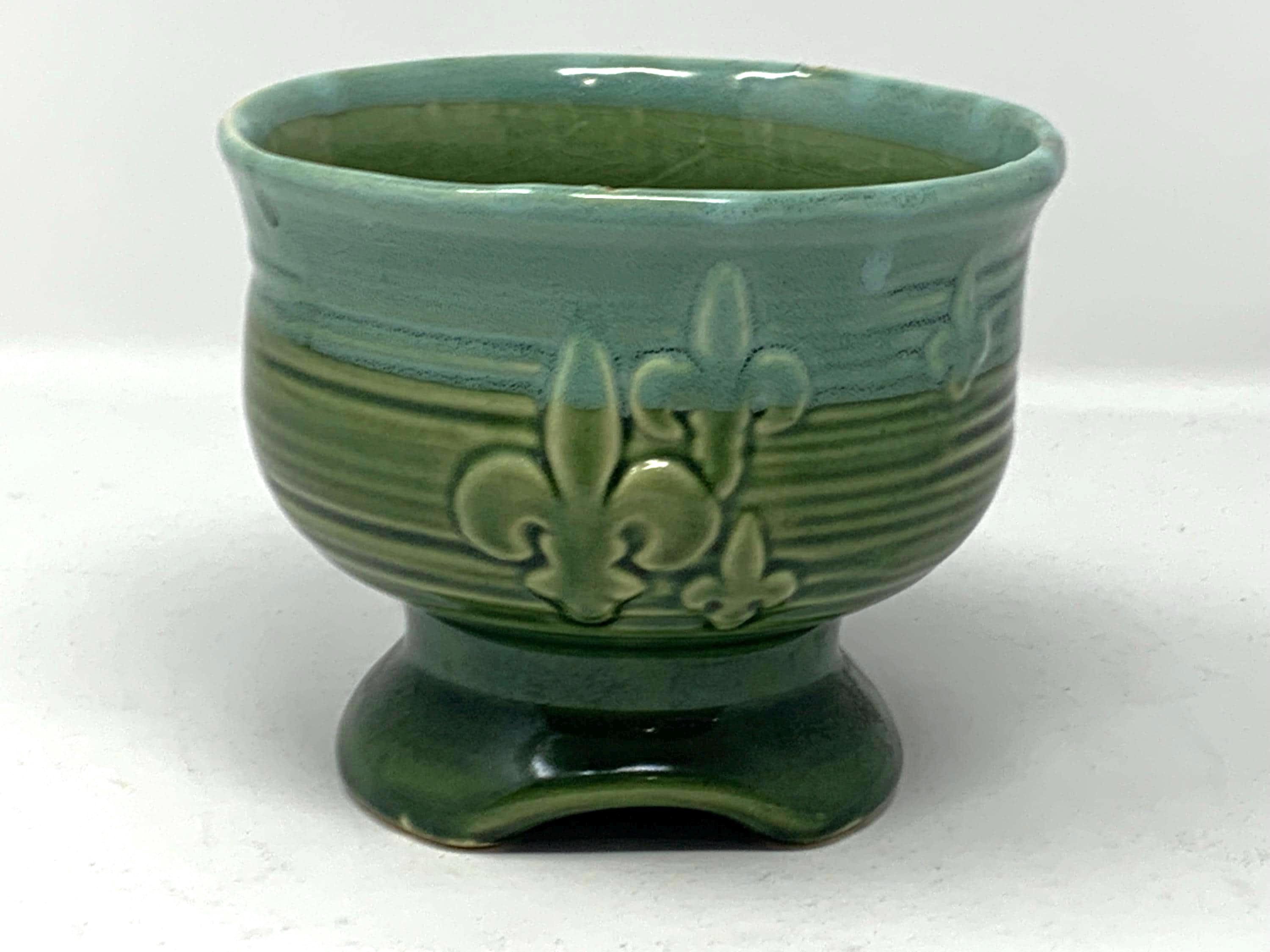 Vintage Brush-McCoy Pottery Pedestal Vase, Jardiniere, Fleur De Lis