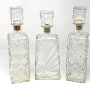 Vintage Set of 3 Glass Liquor Decanters, Barware