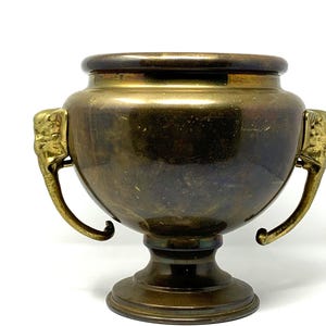 Vintage Brass Urn: Elephant Head Handles, Decorative Flower Pot