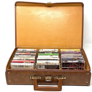 Vintage Collection of 20 Cassette Tapes and Suitcase Tape Holder