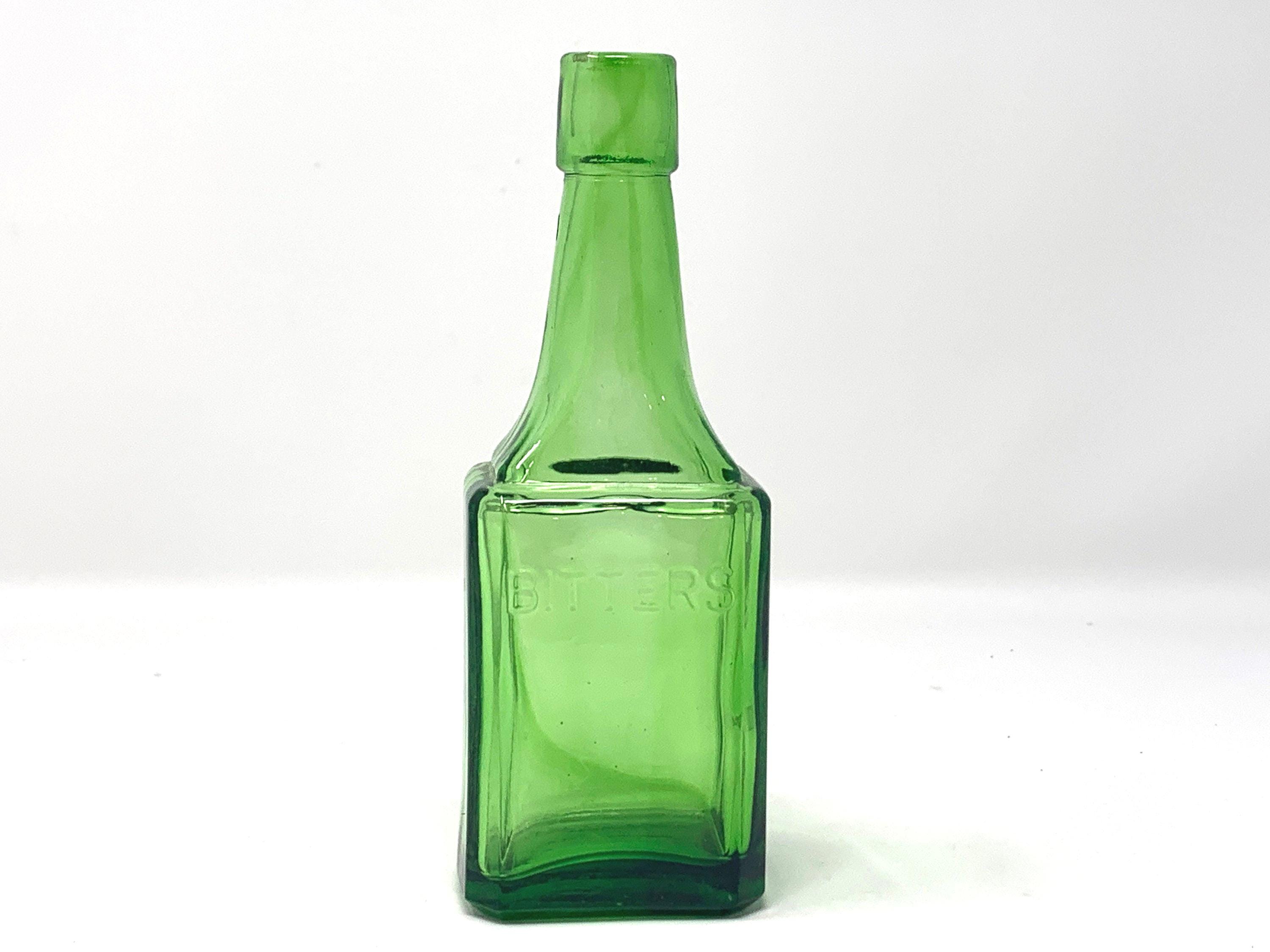 Vintage Wheaton New Jersey Green Bitters Glass Bottle, Emerald