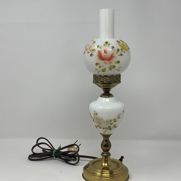 Vintage Hand Painted Bedside Boudoir Lamp l Hurricane Lamp