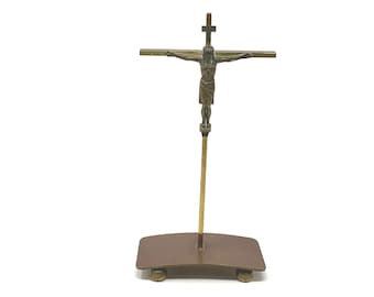 Vintage Brass Jesus Christ Crucifix, Shelf Decor, 8.25”