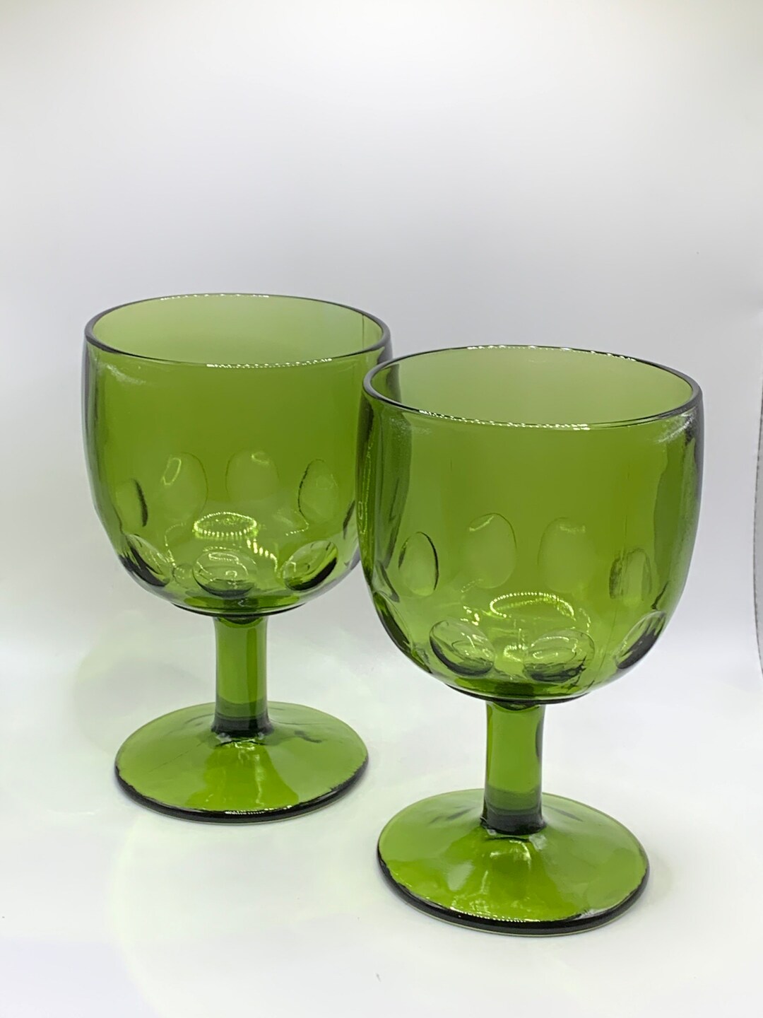 Vintage Bartlett Collins Green Glass Thumbprint Dot Goblet Set Etsy