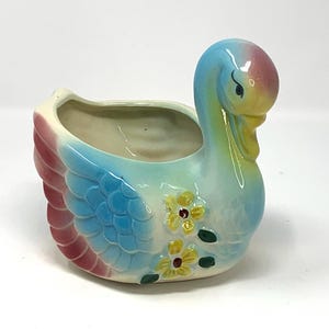 Vintage Ceramic Swan Planter, USA Pottery