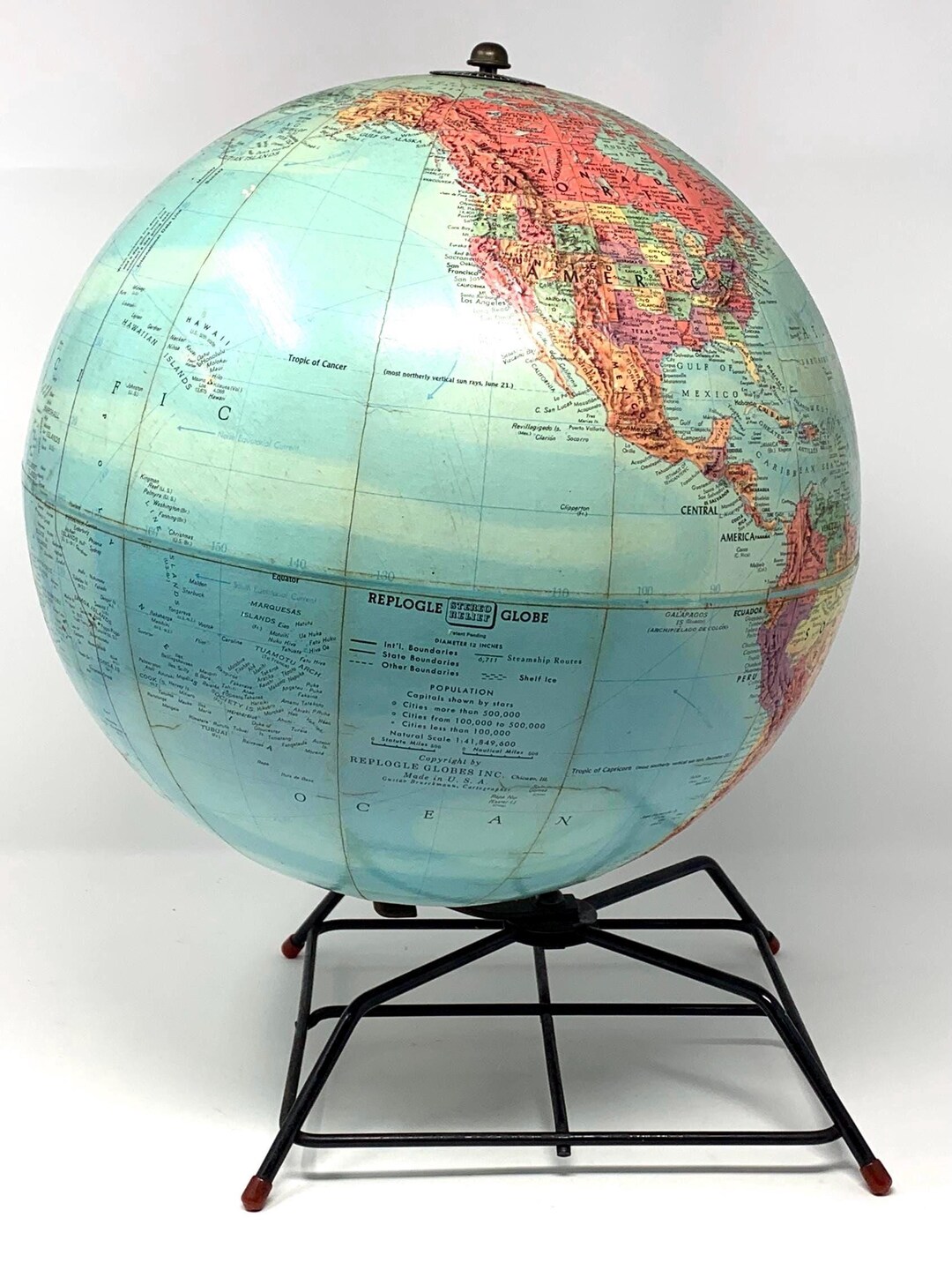 Vintage Replogle Stereo Relief 12” World Globe on Wire Base - Etsy