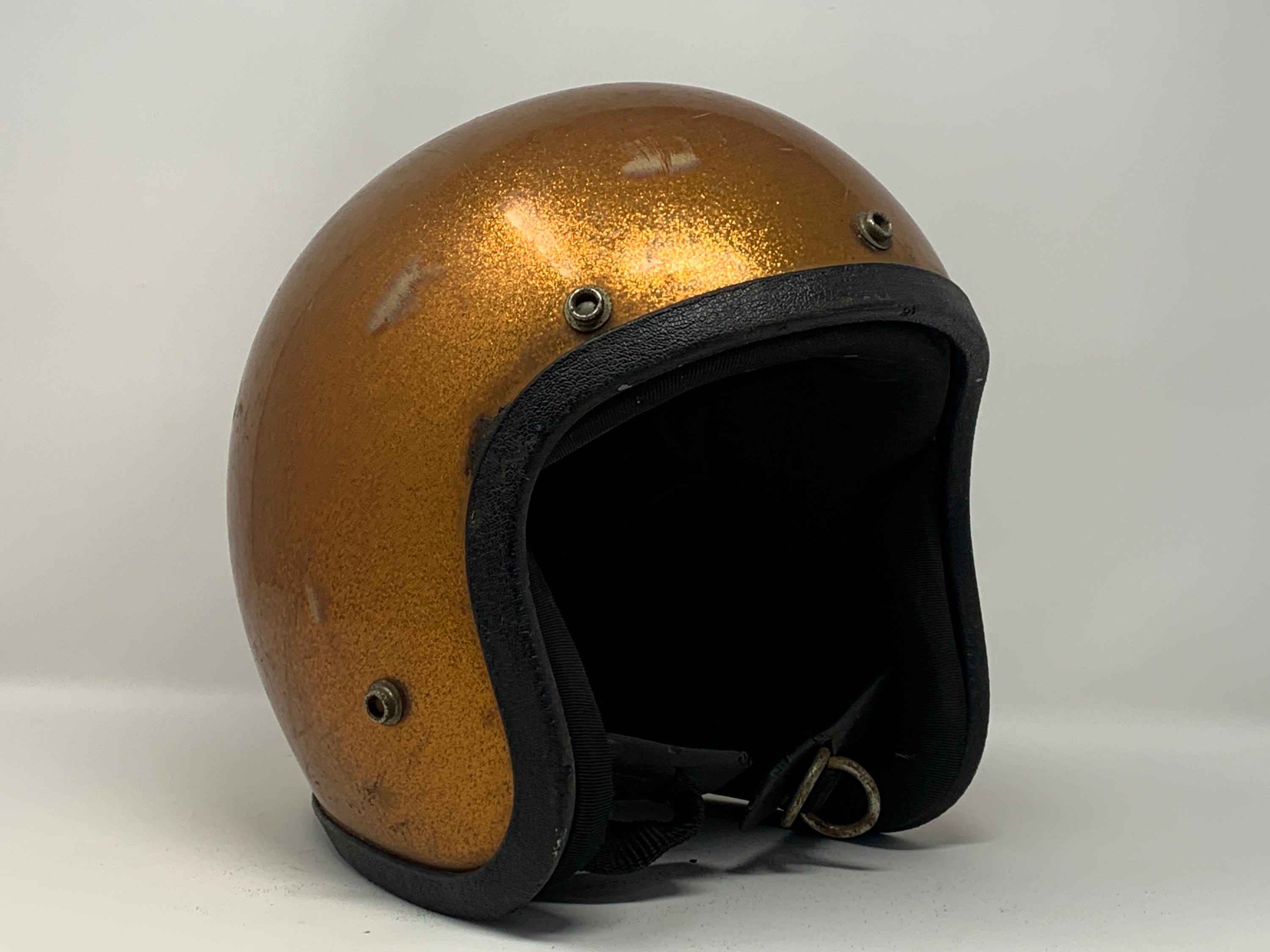Vintage 1970's Gold Glitter Metal Flake Motorcycle Helmet