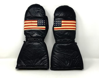 Vintage Leather American Flag Winter Mittens: Americana Decor