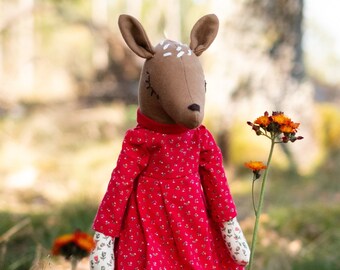 Premium Linen Heirloom Soft Animal Toys, Hare Art Doll, Hand Stitched Timeless Fawn ,Rag Doll, Christmas Gift Doll, Handmade Deer