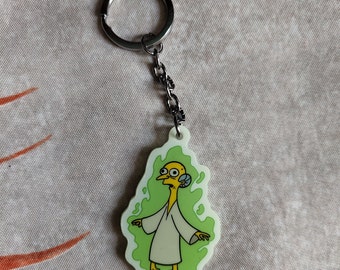 Alien Mr. Burns - Glow-in-the-Dark Acrylic Keychain | Cartoons, The Simpsons, Funny Gift, Spooky, Meme
