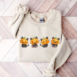 Halloween Sweatshirt, Cute Cat Pumpkin Sweatshirt, Jack o Lantern, Halloween Shirts, Crewneck Pullover Sweater, Teacher Halloween