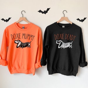 Halloween Weiner dog Sweatshirt, Doxie Mummy, Doxie Mom,Dachshund Halloween Sweatshirt, Dachshund, Dachshund Lover Gift, Halloween Dachshund
