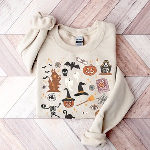 Halloween Sweatshirt, Cute Halloween Sweatshirt, Halloween Shirt, Spooky Season Shirt, Halloween Doodles, Skeleton Shirt