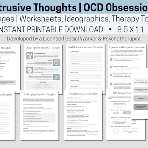 Intrusive Thoughts OCD Obsessions Therapy Worksheets Journaling Prompts Self Help for Therapists School Counselors Psychology