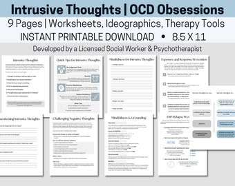 Intrusive Thoughts OCD Obsessions Therapy Worksheets Journaling Prompts Self Help for Therapists School Counselors Psychology