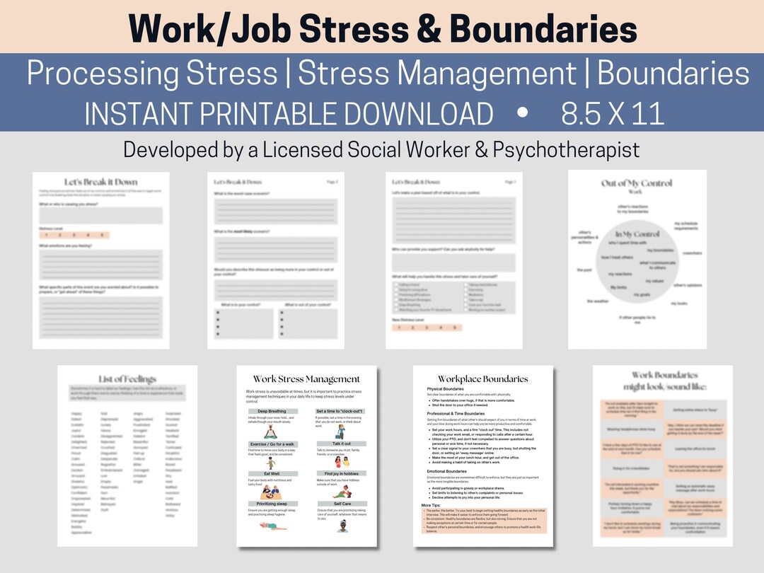 Work Stress Management Job Boundaries 8.5 X 11 Printable Downloads
