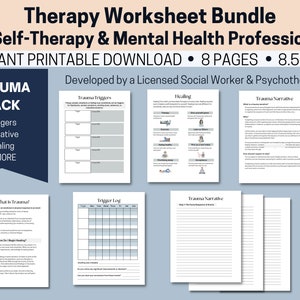 Therapie Arbeitsblätter: Trauma Pack | 8,5 X 11 druckbare Downloads | Digitales Journal und Arbeitsbuch Seiten und Poster für Ratgeber