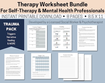 Therapy Worksheets: Trauma Pack | 8.5 X 11 Printable Downloads | Digital Journal and Workbook Pages and Posters for Counsellors