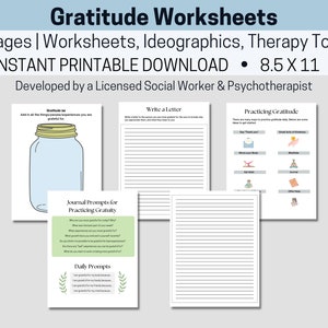 Gratitude Therapy Worksheets Journaling Prompts Self Help for Therapists School Counselors Psychology