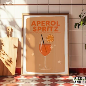 APEROL SPRITZ Cocktail, Quirky Illustration Sketch Drawing, Print Poster, Colourful Home Decor Bar Cart Kitchen Wall Decor, Gifts for Her