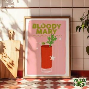 BLOODY MARY Cocktail, Quirky Illustration Sketch Drawing, Print Poster, Colourful Home Decor Bar Cart Kitchen Wall Decor