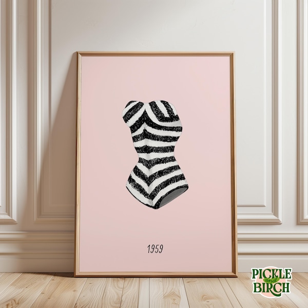Fashion Doll Print Poster | 1950's Vintage Retro Fashion | Pink Black White Chevron | Modern Art Home Decor Gallery Wall | Gifts For Her