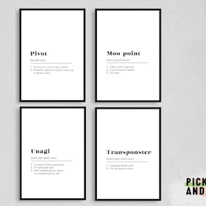 FRIENDS DICTIONARY DEFINITION Print Typography | Unagi,Transponster,Moo Point,Pivot Quote Black White Home Decor Gallery Wall Gifts For Her