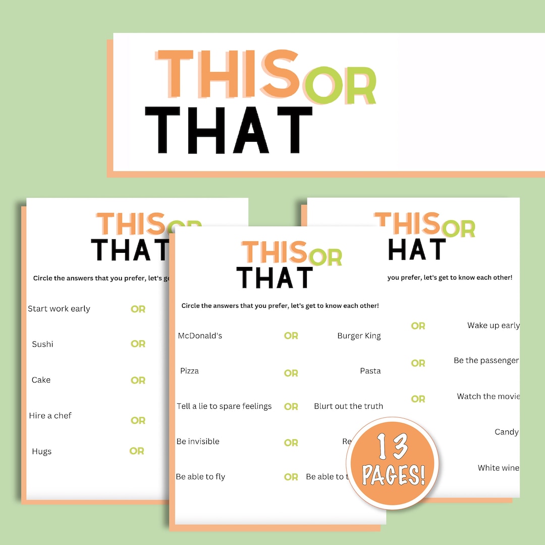 This or That Fun Activity Matching Game for Friend and Couples