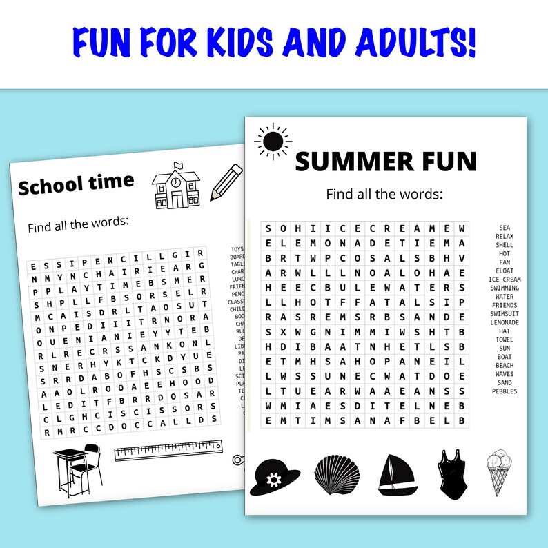 5 Word Search Printable Sheets | Kids Activities | Activity Pack ...