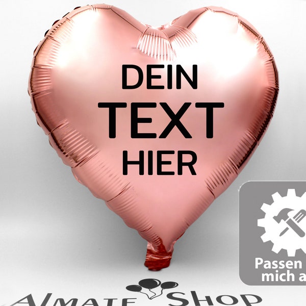 Herzballon in Rosagold Glänzend mit Wunschtext Geschenkidee Überraschung von Almate Shop Personalisierter Ballon mit Inschrift