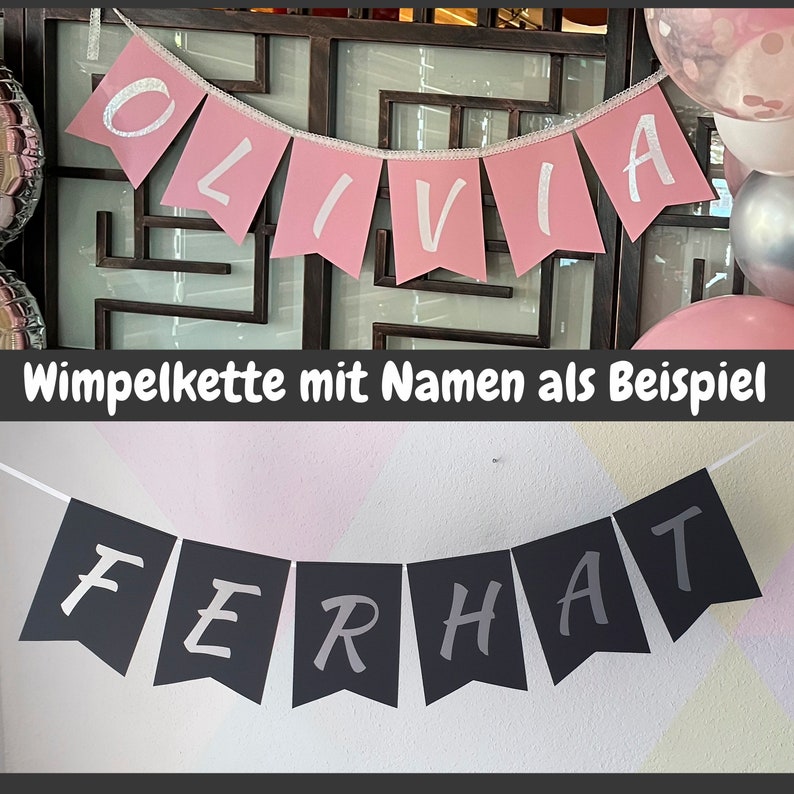 Wimpelkette mit Wunschtext Personalisierte Girlande mit Inschrift Namensbanner Kinderzimmer als Geschenkidee Überraschung für jeden Anlass Bild 7