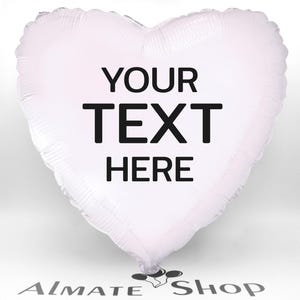 Herzballon Weiß Glänzend mit Wunschtext Geschenkidee Überraschung von Almate Shop Ballon mit Inschrift personalisiert