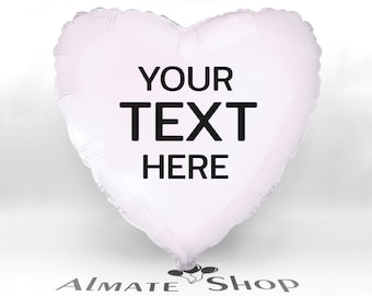 Herzballon Weiß Glänzend mit Wunschtext Geschenkidee Überraschung von Almate Shop Ballon mit Inschrift personalisiert