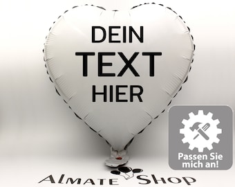 Herzballon in weiß-grau mit Wunschtext Geschenkidee Überraschung von Almate Shop Personalisierter Ballon mit Inschrift