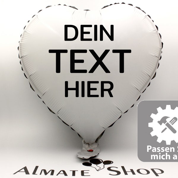 Herzballon in weiß-grau mit Wunschtext Geschenkidee Überraschung von Almate Shop Personalisierter Ballon mit Inschrift