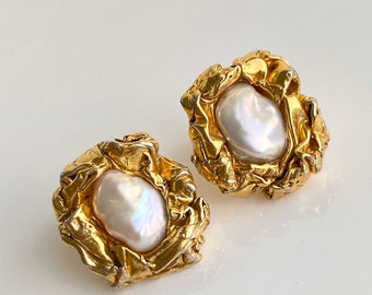 Orecchini di perle Keshi d'acqua dolce 12-13 mm e argento sterling