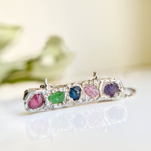 Rainbow Multi-Gemstones Necklace, Unusual Raw Sapphire Textured Pendant
