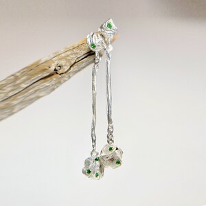 Neon Green Garnet Dangle Earrings: Baroque Pearl Inspired, 925 Silver