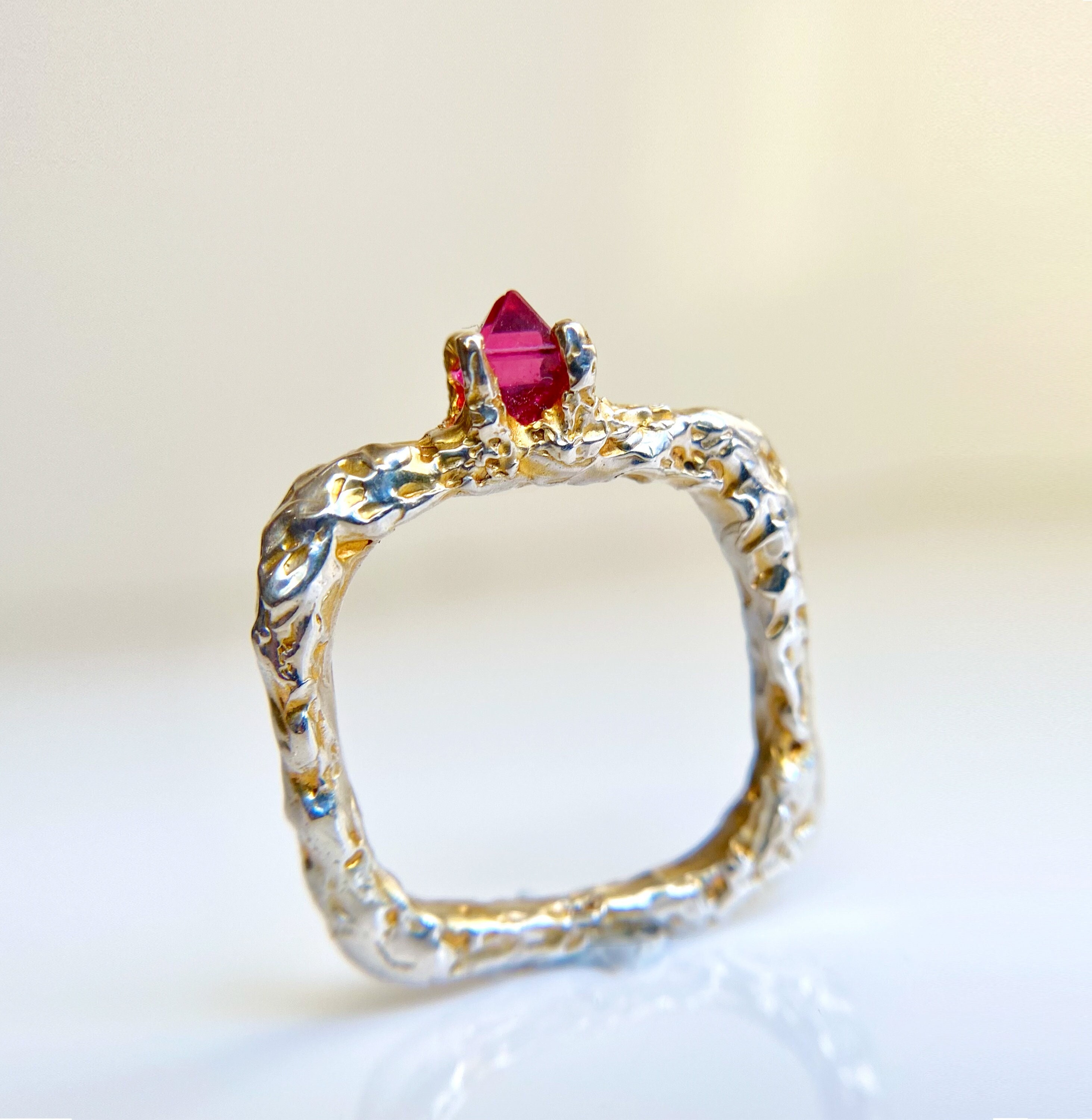 Fiery Elegance Solitaire Ring With Octahedral Raw Red Spinel - Etsy