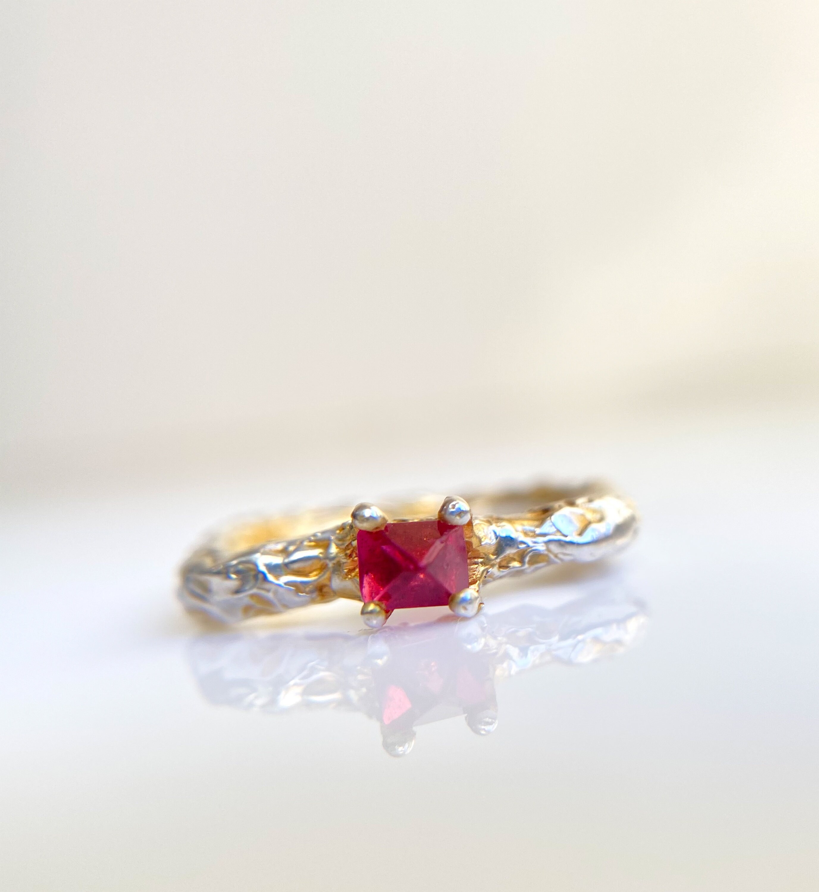Fiery Elegance Solitaire Ring With Octahedral Raw Red Spinel - Etsy
