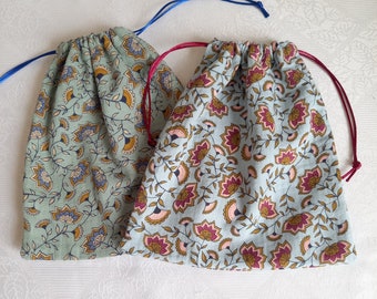 Double cotton gauze bag, cotton gauze pouch with flowers, double cotton gauze.