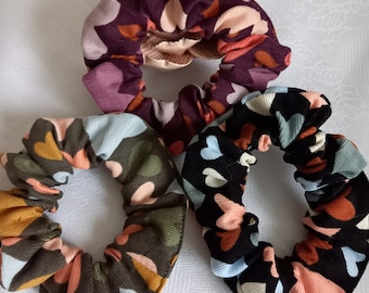Fluwelen scrunchie, zwart, kaki of aubergine, hartstof, corduroy scrunchie