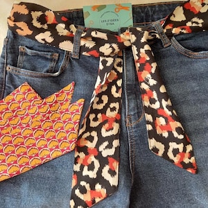 Ceinture bandeau headband en tissu viscose, Ceinture à nouer, léopard ou éventails.